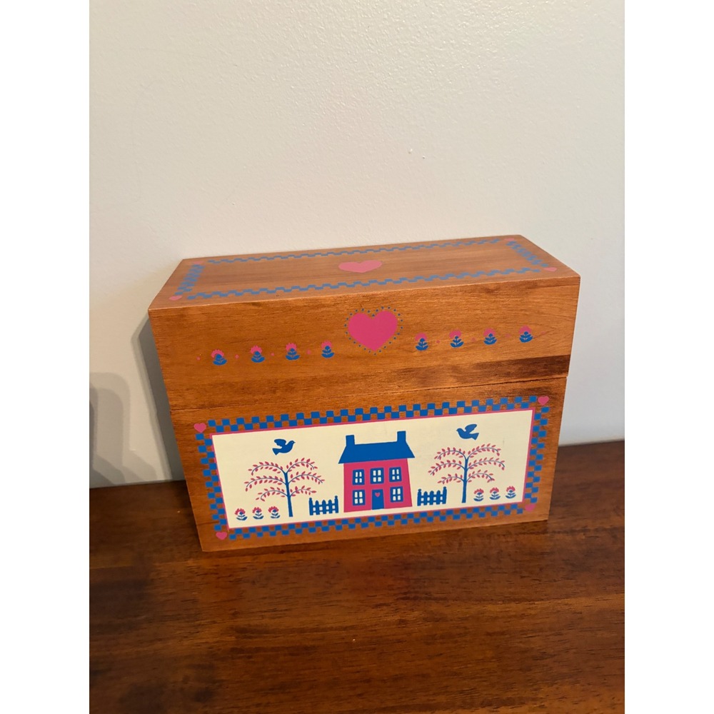 Vtg American Greetings Country Home Wooden Card Organizer Box